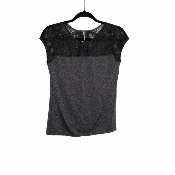 Free People Tops - Free People Short Sleeve Lace Detail Black Top